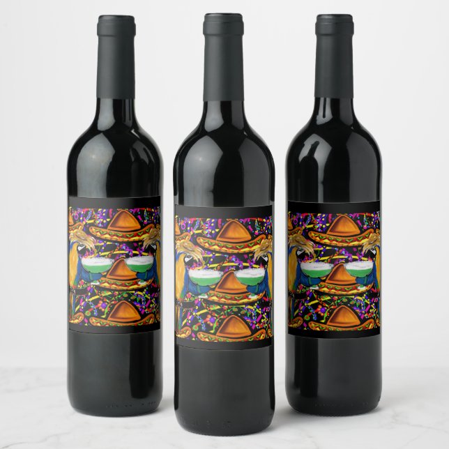Étiquette Pour Bouteilles De Vin Fête du Cinco De Mayo Perroquets! (Bouteilles)