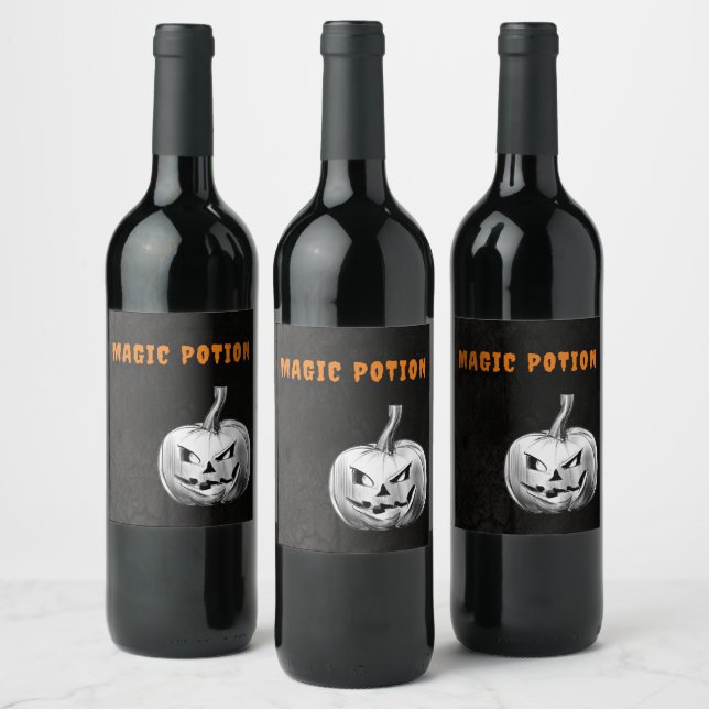 Étiquette Pour Bouteilles De Vin Fête éffrayante d'Halloween noir et gris (Bouteilles)