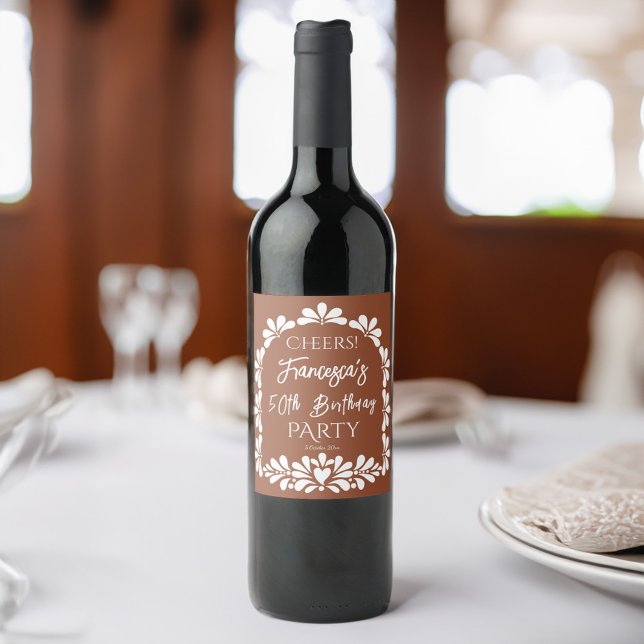 Étiquette Pour Bouteilles De Vin Fête mexicaine en terre cuite talavera personnalis (Mexican fiesta party terracotta talavera custom wine label personalized talavera bottle labels)