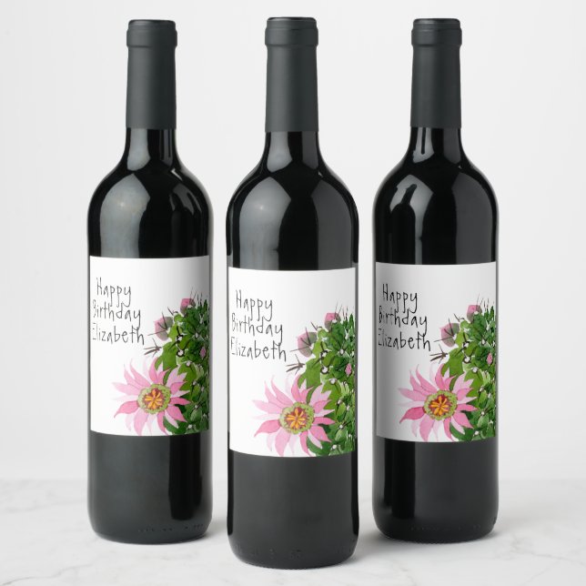 Étiquette Pour Bouteilles De Vin Fête Personnalisée Cactus d'aquarelle (Bouteilles)
