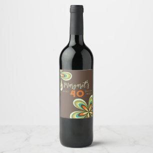 Étiquette Pour Bouteilles De Vin Fête super du 40e anniversaire les années 70 Fleur