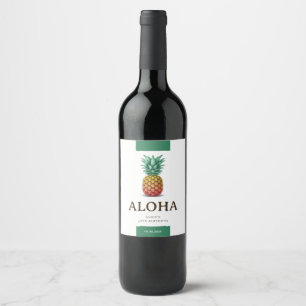 Étiquette Pour Bouteilles De Vin Fête tropicale Aloha avec ananas rétro