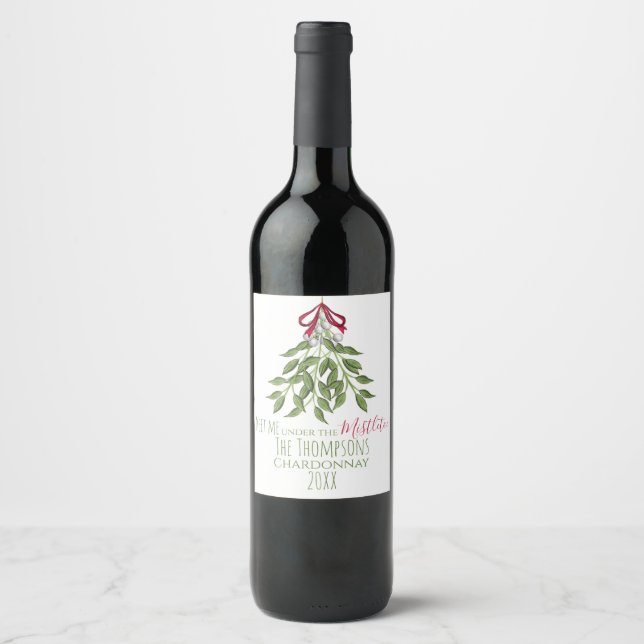 Étiquette Pour Bouteilles De Vin Fêtes de Noël Mistletoe mignonne Whimsal Fun (Devant)