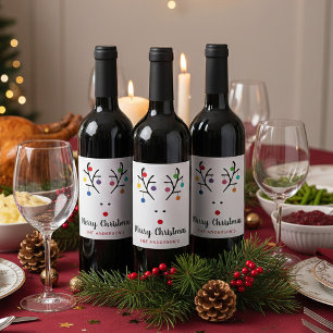 Étiquette Pour Bouteilles De Vin Fêtes modernes Noël de rennes fantaisie