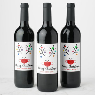 Étiquette Pour Bouteilles De Vin Fêtes modernes Whimssar Reinder masqué Noël