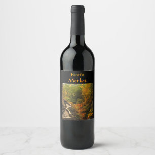 Étiquette Pour Bouteilles De Vin Feuillage d'automne à l'étiquette de vin rouge d