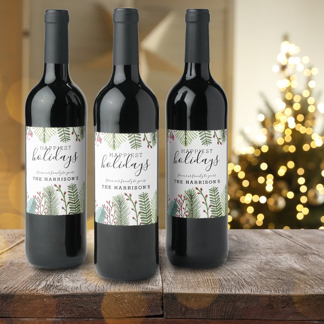 Étiquette Pour Bouteilles De Vin Feuillage de vacances Noël Personnalisé (Holiday Foliage Christmas Personalized Wine Label)