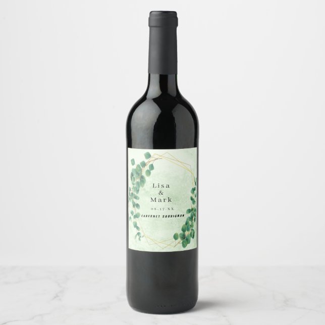 Étiquette Pour Bouteilles De Vin Feuillage d'eucalyptus géométrique vert (Devant)