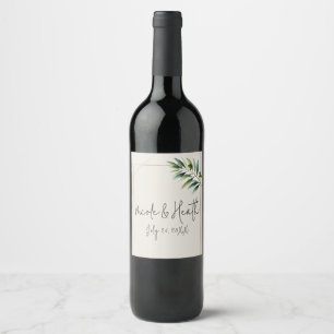 Étiquette Pour Bouteilles De Vin Feuille d'olive verte os blanc et or mariage rusti