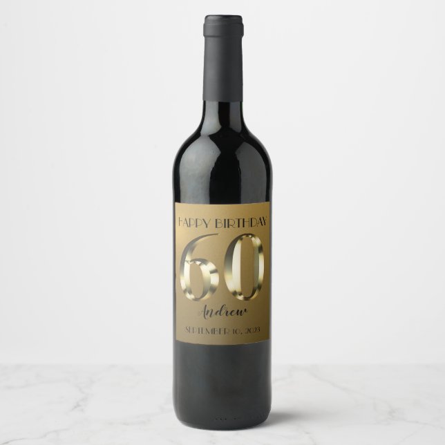 Étiquette Pour Bouteilles De Vin Feuille d'or métallique 60e anniversaire (Devant)
