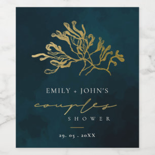ÉTIQUETTE POUR BOUTEILLES DE VIN FEUILLE D'OR NAVY UNDERWATER ALGUES COUPLES DOUCHE