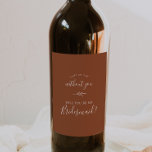 Étiquette Pour Bouteilles De Vin Feuille minimale | Proposition de la Bridesmaid de<br><div class="desc">Ce étiquette de vin en terre cuite minima feuille bridesmaid proposition est parfait pour un mariage boho. Le design se compose d'une simple silhouette de feuille de verdure orangée brûlée et minimaliste de style bohème désert.</div>