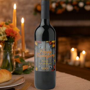 Étiquette Pour Bouteilles De Vin Feuilles automnales sur le Bon thanksgiving rustiq