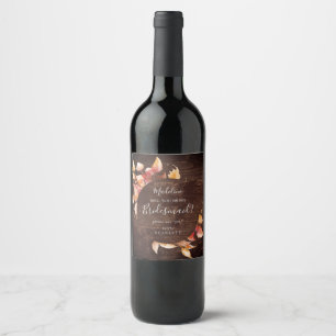 Étiquette Pour Bouteilles De Vin Feuilles d'automne Russe Brown Wood Bridesmaid Pro