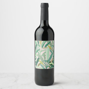 Étiquette Pour Bouteilles De Vin Feuilles de bananier vert tropical motif rose