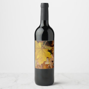 Étiquette Pour Bouteilles De Vin Feuilles de Érable Tombées Jaune Automne Nature
