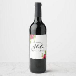 Étiquette Pour Bouteilles De Vin Feuilles de fleurs d'hibiscus tropical blanc vin d