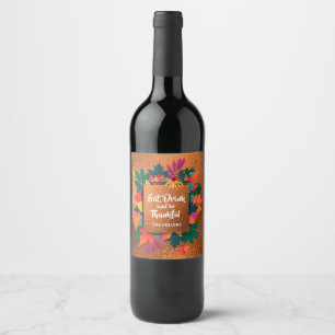 Étiquette Pour Bouteilles De Vin Feuilles de remerciement d'automne sur cuivre