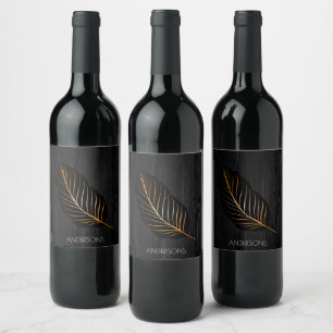 Étiquette Pour Bouteilles De Vin Feuilles d'huile d'or en bois noir personnalisées