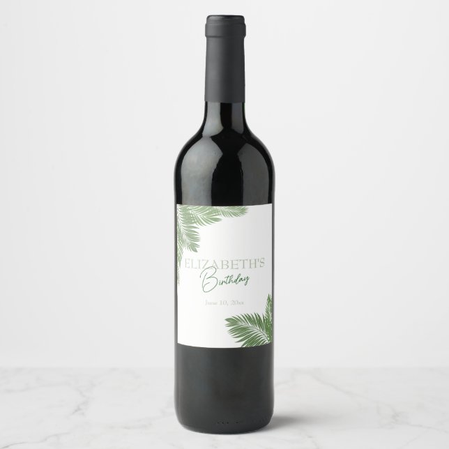 Étiquette Pour Bouteilles De Vin Feuilles tropicales  (Devant)