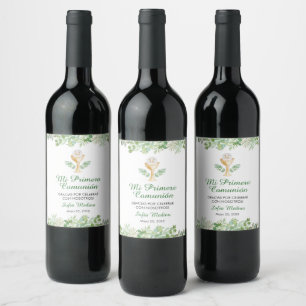 Étiquette Pour Bouteilles De Vin Feuilles verts première communion sainte Vino espa