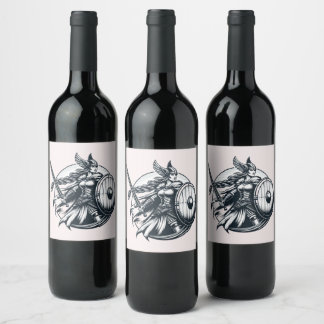 Étiquette Pour Bouteilles De Vin Fierce Valkyrie Warrior - Norse Mythology Line Art
