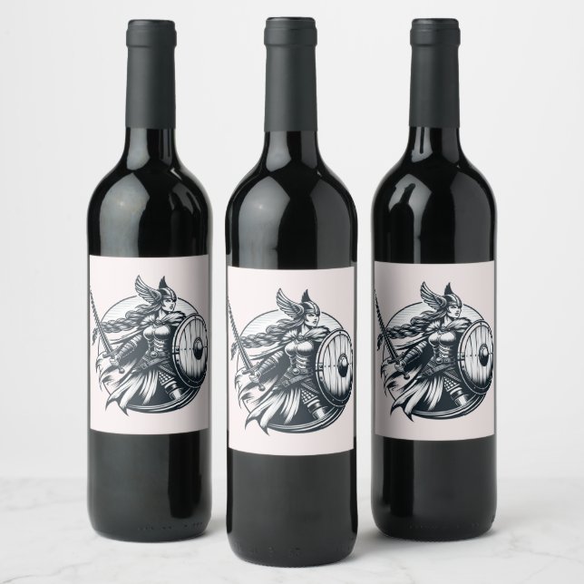 Étiquette Pour Bouteilles De Vin Fierce Valkyrie Warrior - Norse Mythology Line Art (Bouteilles)