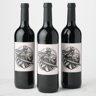 Étiquette Pour Bouteilles De Vin Fierce Valkyrie Warrior - Norse Mythology Line Art