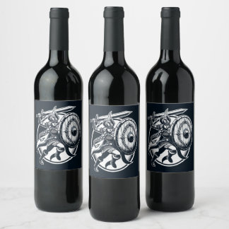 Étiquette Pour Bouteilles De Vin Fierce Valkyrie Warrior - Norse Mythology Line Art