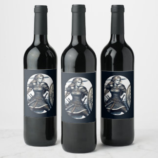 Étiquette Pour Bouteilles De Vin Fierce Valkyrie Warrior - Norse Mythology Line Art