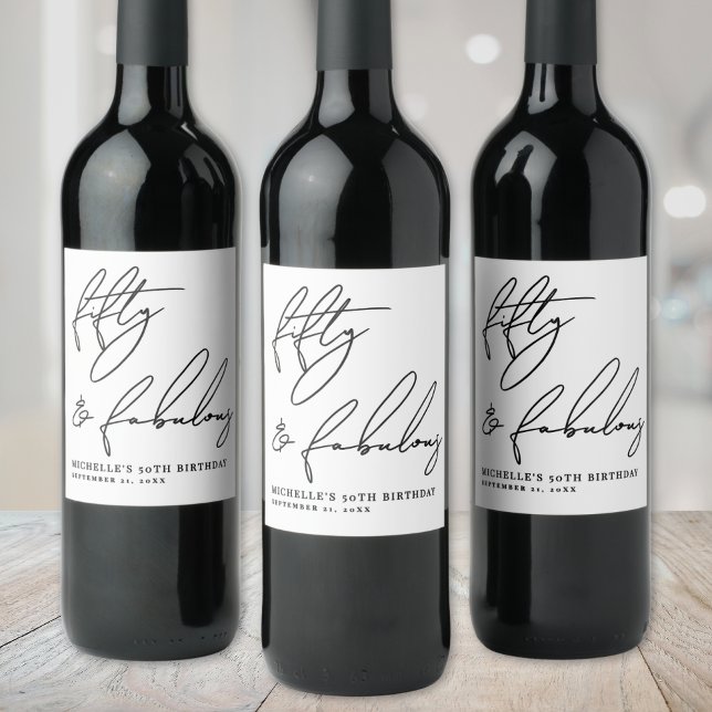 Étiquette Pour Bouteilles De Vin Fifty And Fabulous 50th Birthday Party (Fifty And Fabulous 50th Birthday Party Wine Label )