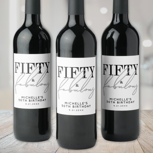 Étiquette Pour Bouteilles De Vin Fifty And Fabulous Modern 50th Birthday Party (Fifty And Fabulous Modern 50th Birthday Party Wine Label )