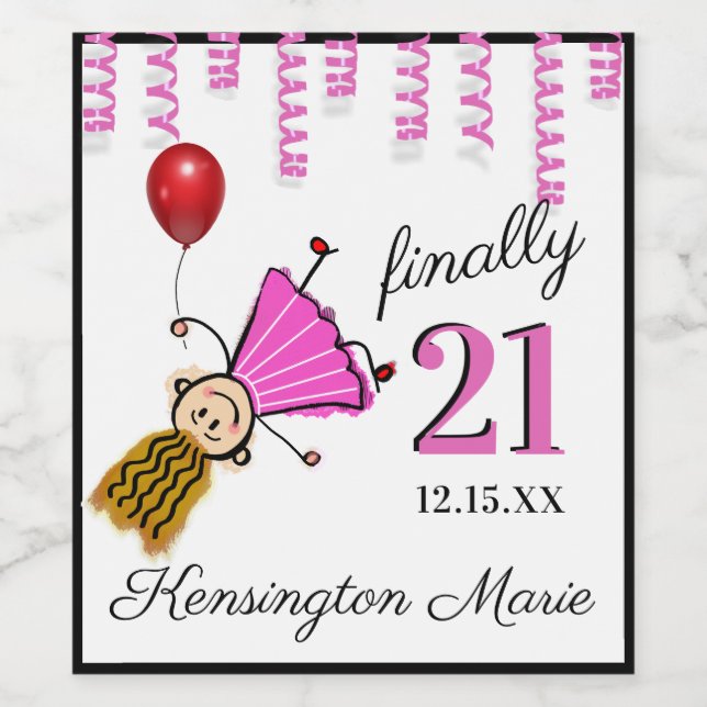 Étiquette Pour Bouteilles De Vin Fille 21e anniversaire fête étincelante Vin ou (Étiquettes simples)