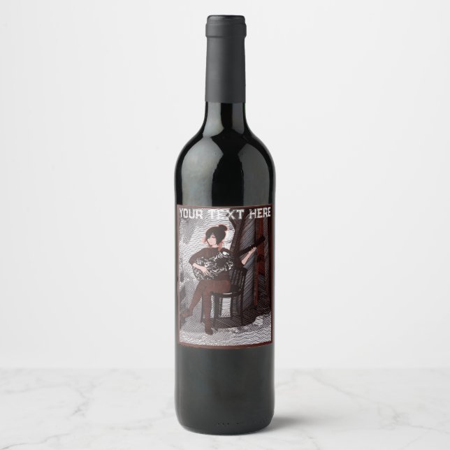 Étiquette Pour Bouteilles De Vin Fille avec guitare  (Devant)