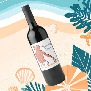 Étiquette Pour Bouteilles De Vin Fille de plage vintage avec été élégant coquillage