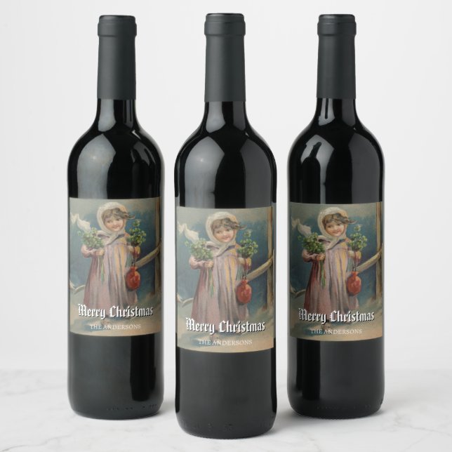 Étiquette Pour Bouteilles De Vin Fille d'hiver classique par scène (Bouteilles)