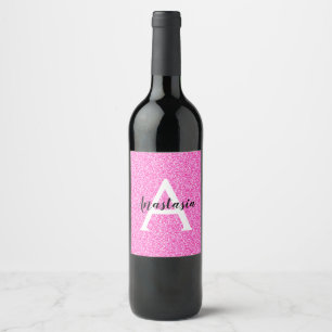 Étiquette Pour Bouteilles De Vin Fille Glam Parties scintillant rose-chaud étincell