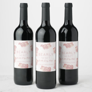 Étiquette Pour Bouteilles De Vin Fille Ourson Rose Gummy à la Baby Shower