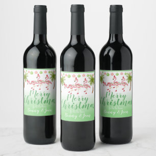 Étiquette Pour Bouteilles De Vin Flamant rose de Noël de la fille rose tropicale A