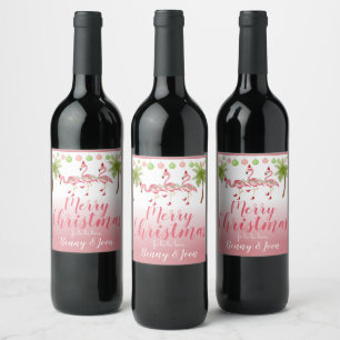 Étiquette Pour Bouteilles De Vin Flamant rose de Noël rose tropical