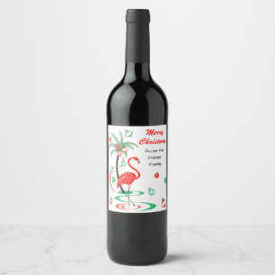 Étiquette Pour Bouteilles De Vin Flamant rose de Noël rouge Noël Texte vin étiquett