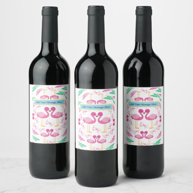 Étiquette Pour Bouteilles De Vin Flamant rose rose (Bouteilles)