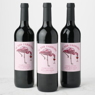 Étiquette Pour Bouteilles De Vin Flamant rose rose moderne 50e fête d'anniversaire