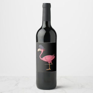 Étiquette Pour Bouteilles De Vin Flamant rose rose Pirate Avec Eyepatch Halloween