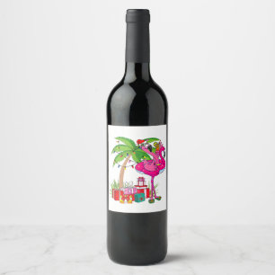 Étiquette Pour Bouteilles De Vin Flamant rose rose Tropical Noël En Juillet Été Pa