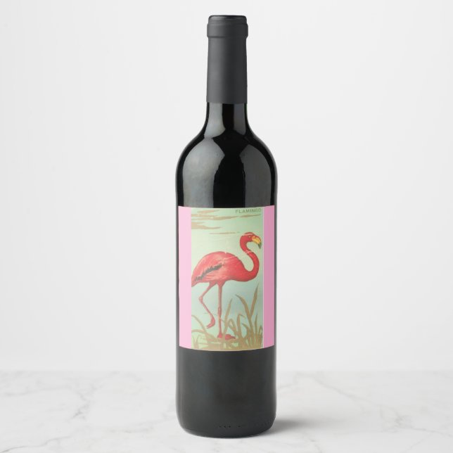 Étiquette Pour Bouteilles De Vin Flamant Vintage (Devant)