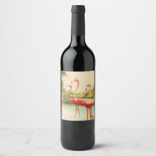 Étiquette Pour Bouteilles De Vin Flamants Rétro