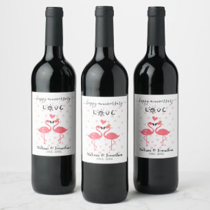 Étiquette Pour Bouteilles De Vin Flamants roses amoureux