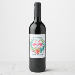 Étiquette Pour Bouteilles De Vin Flamants roses roses Fleurs tropicales colorées Wr
