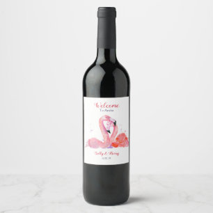 Étiquette Pour Bouteilles De Vin Flamants roses roses Plage Mariage Bienvenue Boute